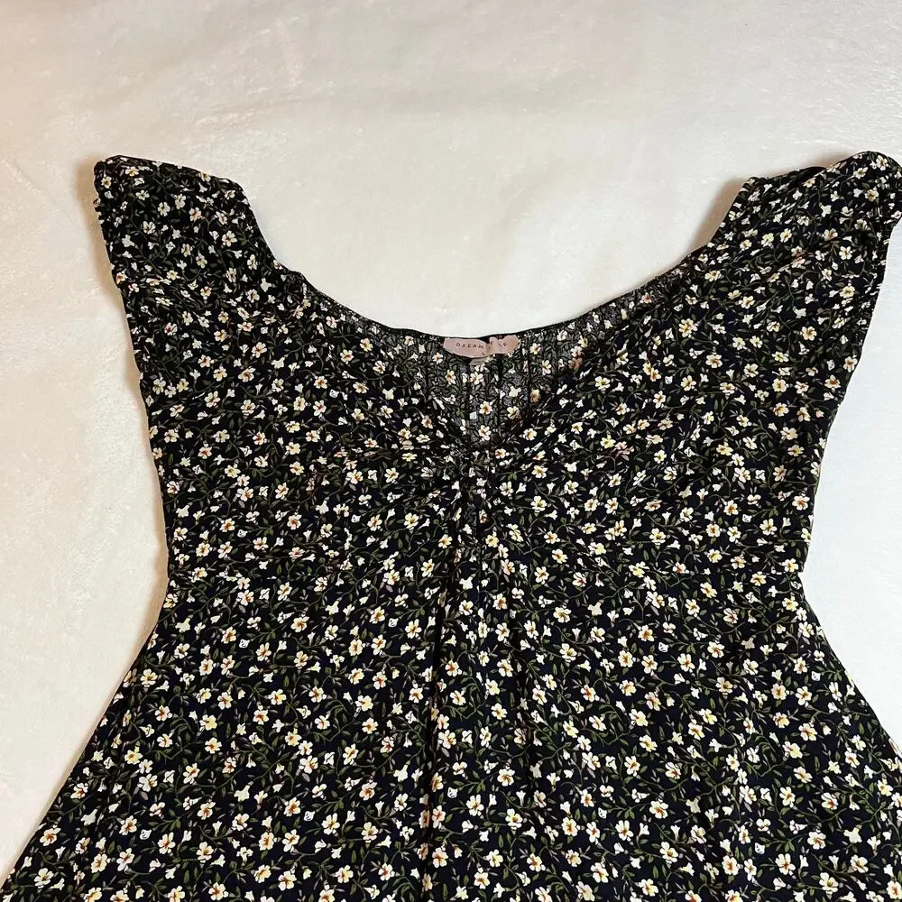 Dream Of Me V-Neck Floral Babydoll Mini Dress Size Large Cap Sleeve Y2K Festival - Picture 3 of 11